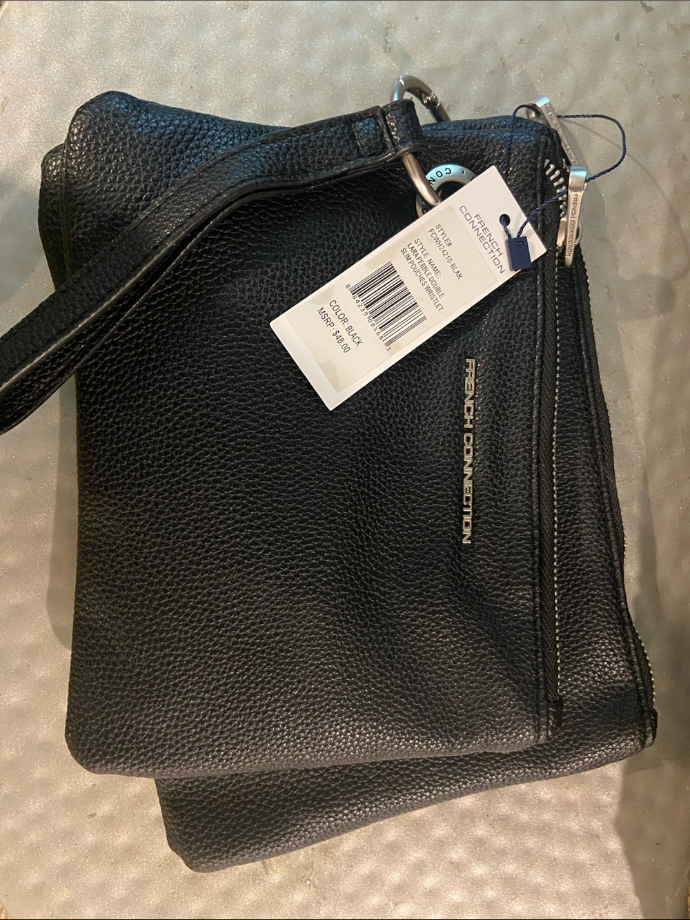 French Connection Black Pebbled Leather Messenger Bag